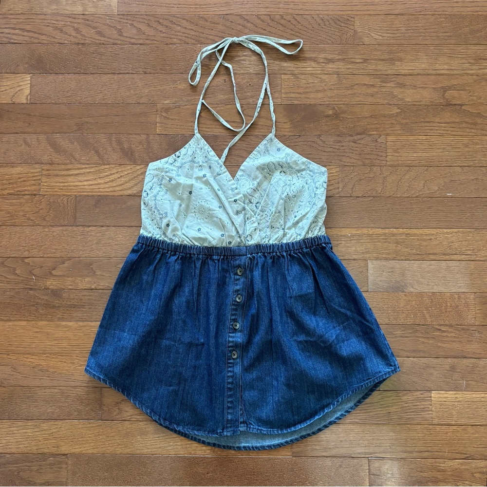 Easel Blue Bandana Print Halter Top with Denim Bottom